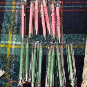 7 Pink and 8 Green Decorative Ballpoint Pens - Pack of Pens
